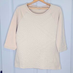 Van Heusen Cream Color Textured 3/4 Sleeve Blouse in Size L